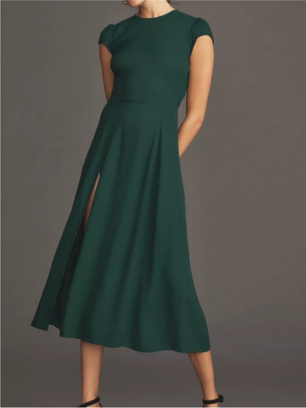 Reformation Gavin Green Midi Dress with Side Slit